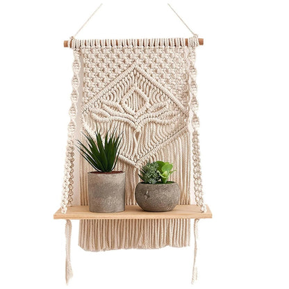 Macrame wall hanging shelf