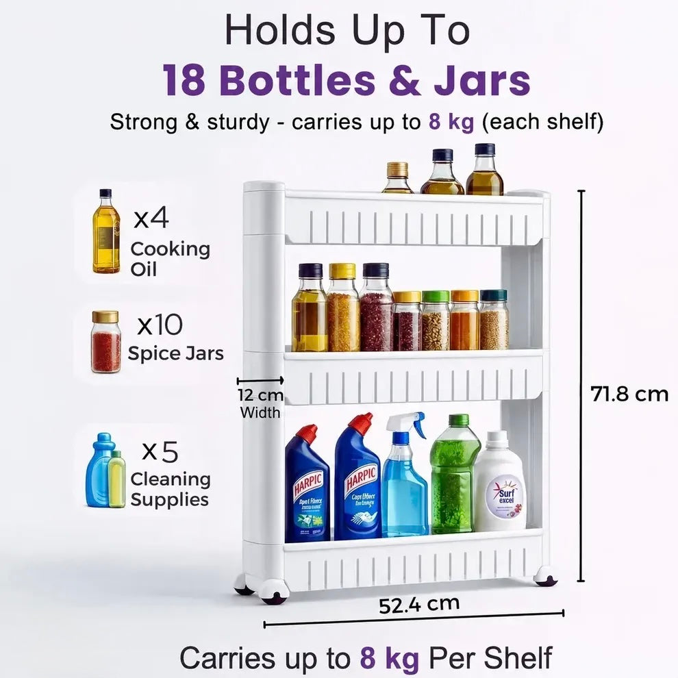 3 Tier Ultra Slim Rolling Storage Rack Organizer