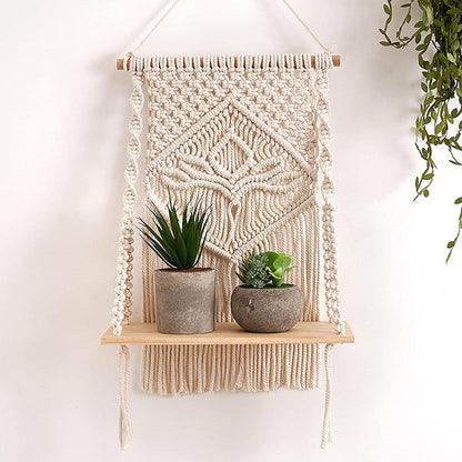 Macrame wall hanging shelf