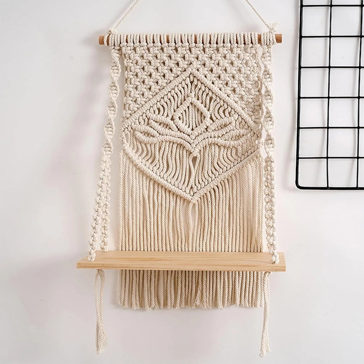 Macrame wall hanging shelf