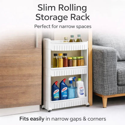 3 Tier Ultra Slim Rolling Storage Rack Organizer