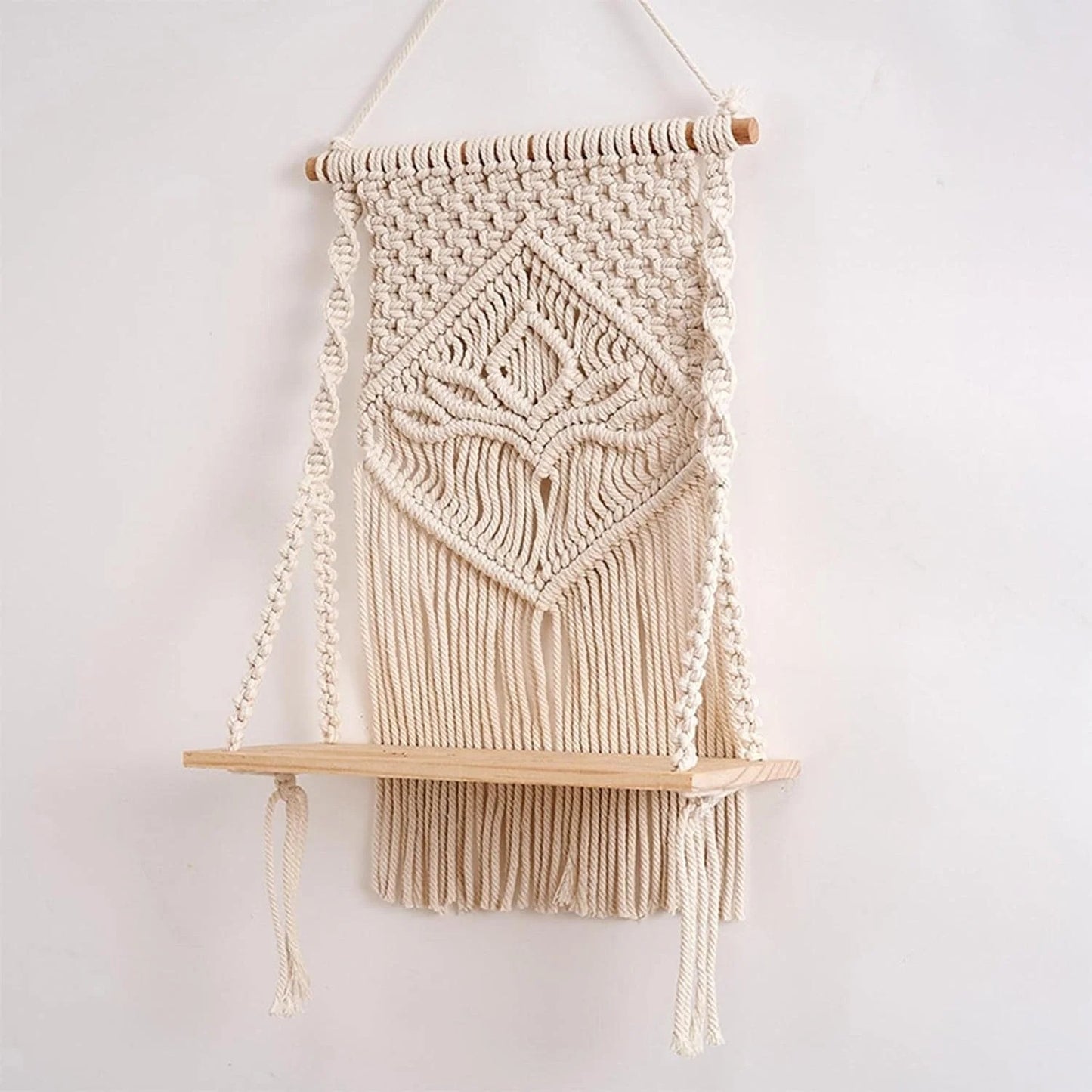 Macrame wall hanging shelf
